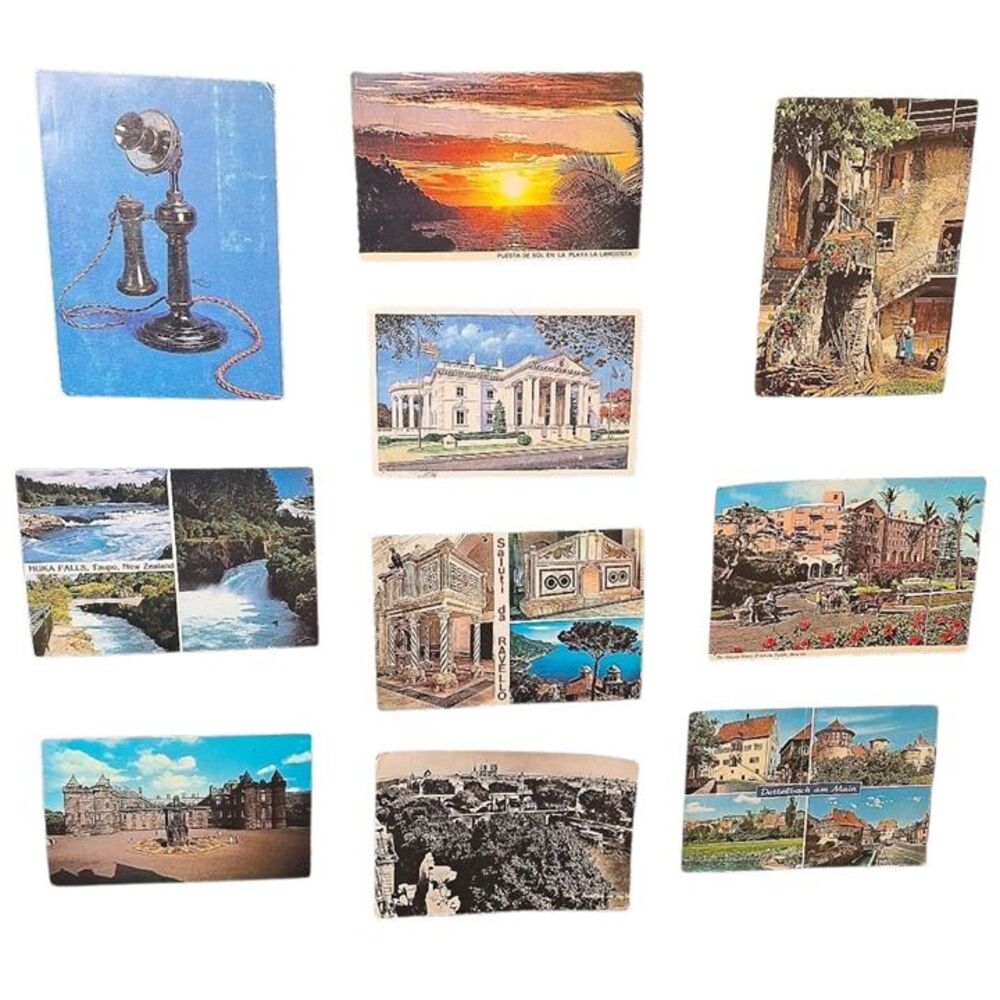 10 Vintage International Postcards w/ Stamps Ephemera Lot - (#1)